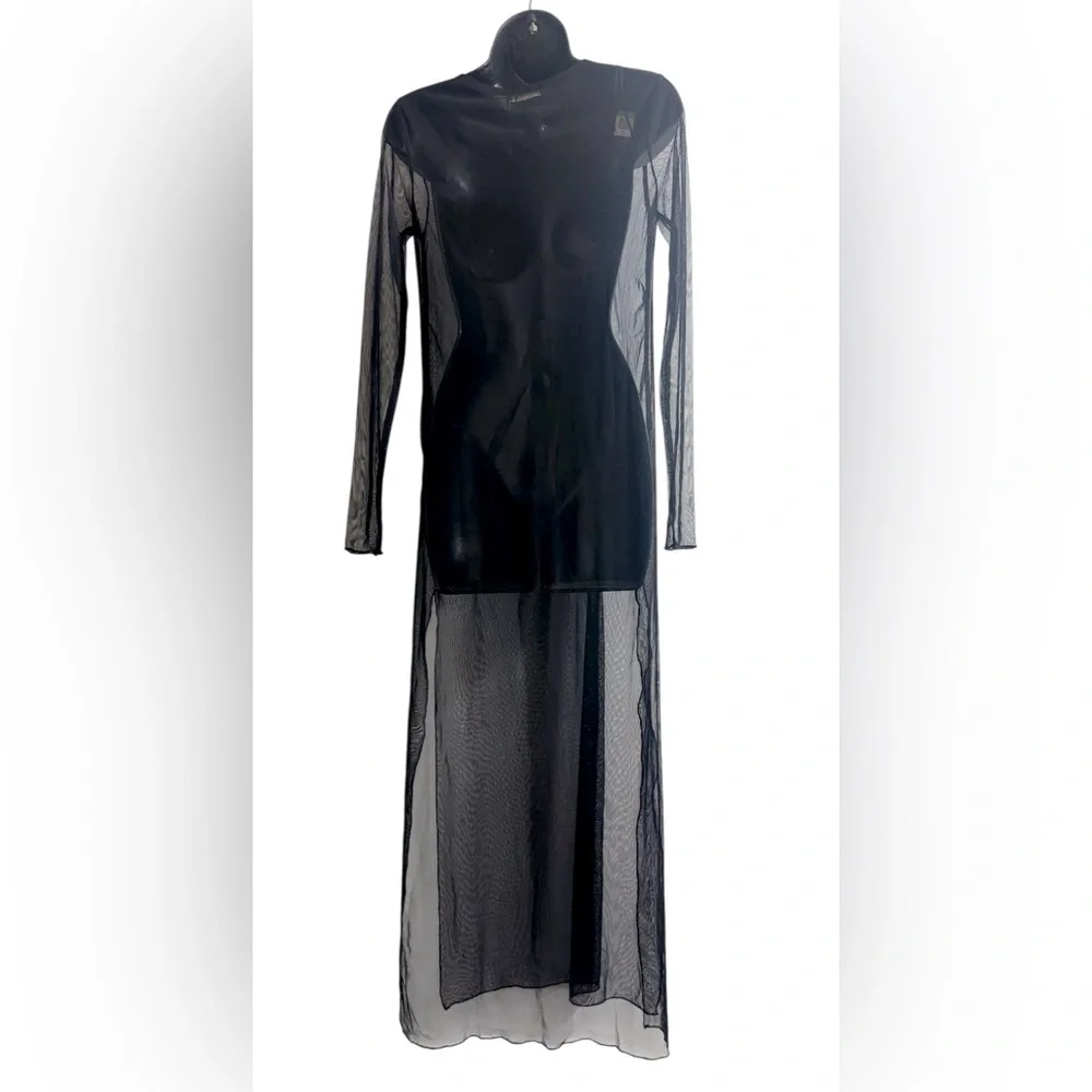 ZARA EMBROIDERED FLORAL TULLE OVERLAY DRESS BLACK SHEER LONG SIZE S FIT M NWOT - Picture 9 of 9